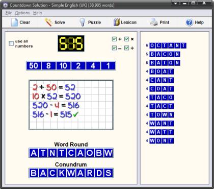 Countdown Solution: a numbers round with its working, a word round and a conundrum