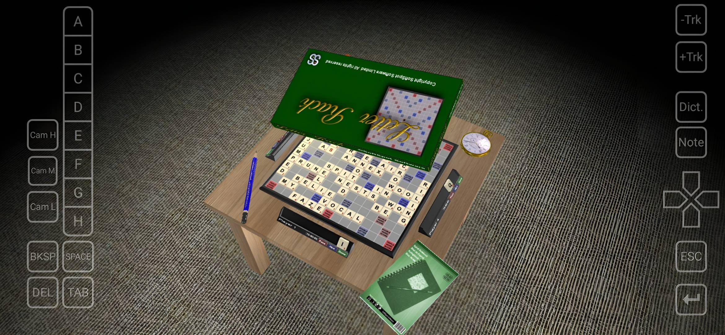 Letter Rack 3D running on an Android phone through Winlator, with on-screen touch controls at either side